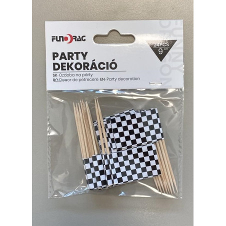 Muffin paper toppers - black&white flags 24 pcs