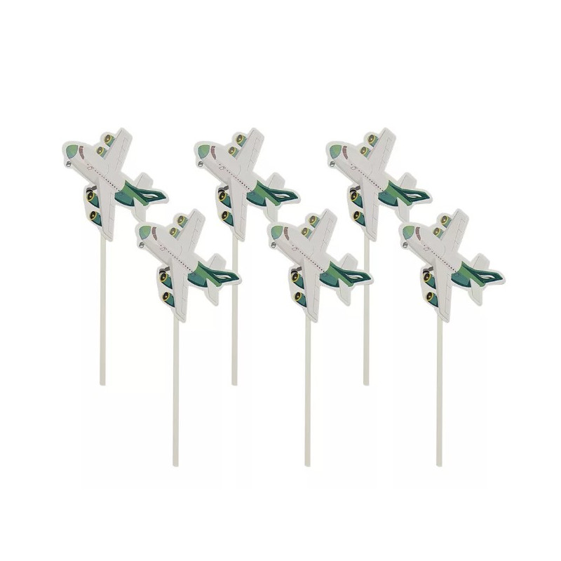 Airplanes Paper Cake Topper set of 6