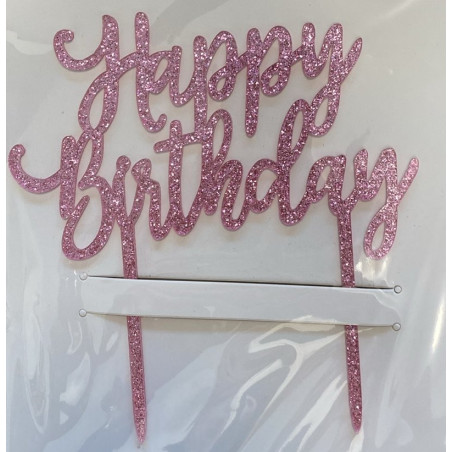 Pink Glitter Happy Birthday Cake topper