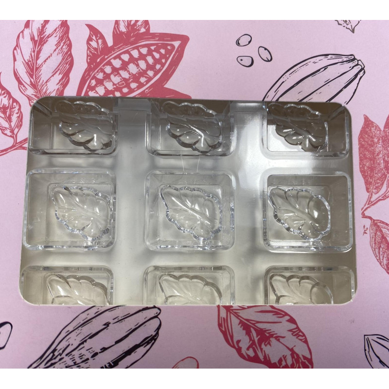 Square with leaves bonbon polycarbonate chocolate mold