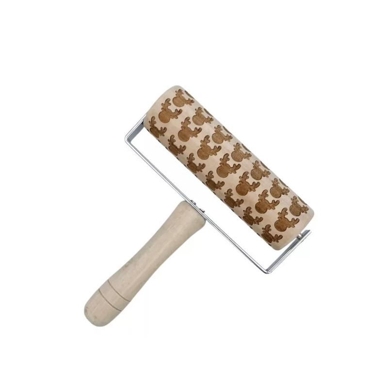Wooden embossing rolling pin Reindeer Heads
