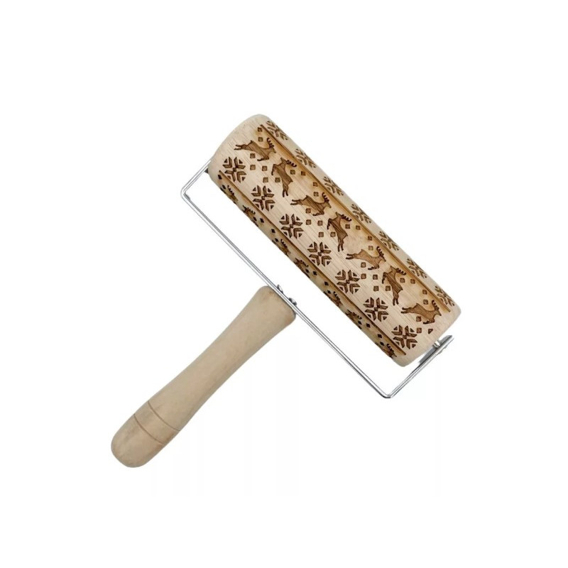 Wooden embossing rolling pin Reindeer & Snowflakes