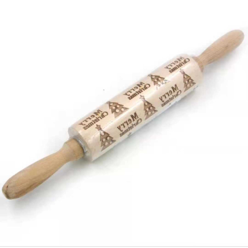 Wooden embossing rolling pin Xmas Tree & Merry Christmas