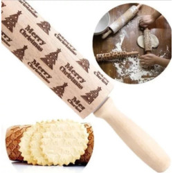 Wooden embossing rolling pin Xmas Tree & Merry Christmas