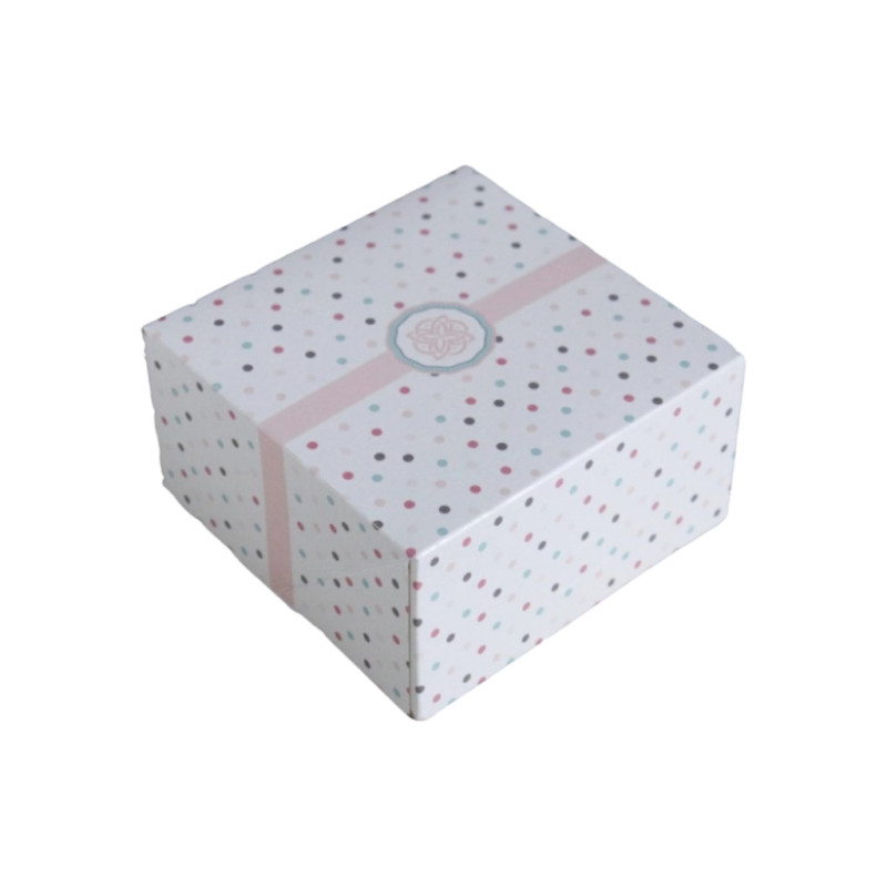 Pasztell pöttyös 13x13cm süteményes doboz négyszögletes