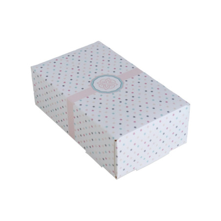 Pasztell pöttyös 12,5x21cm süteményes doboz téglalap