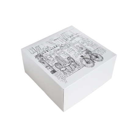 Fedeles párizsi utcaképes süteményes / tortadoboz doboz 22x22x11 cm