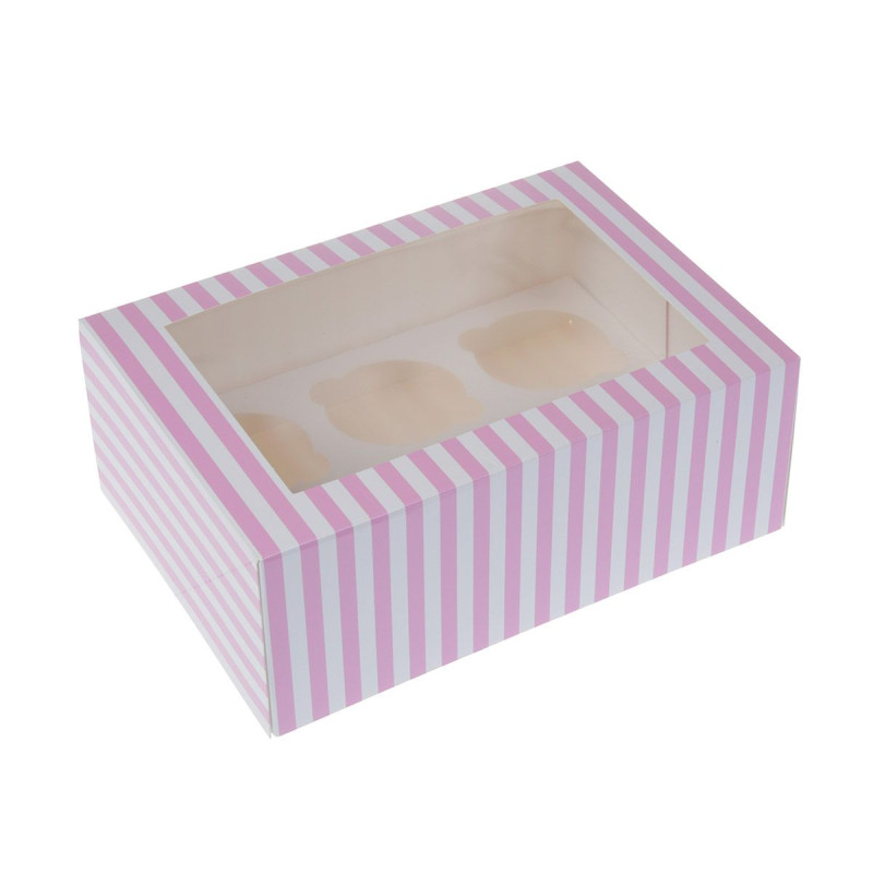 House of Marie Cupcake Box for 6 cupcakes with window pink circus