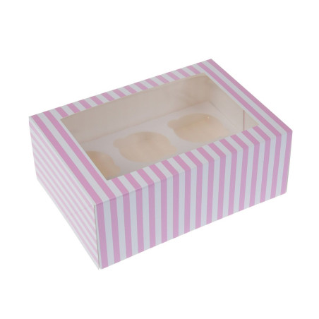 House of Marie Cupcake Box for 6 cupcakes with window pink circus