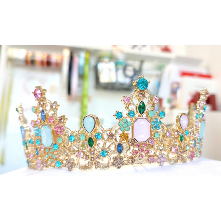 Large golden crown with multiple colours gems