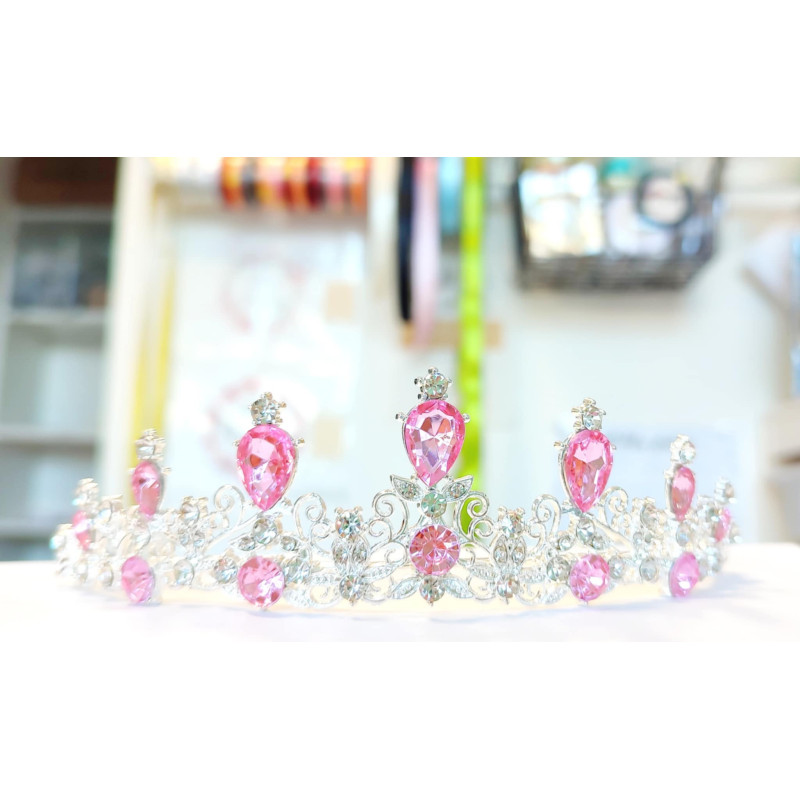 Silver tiara with pink gems