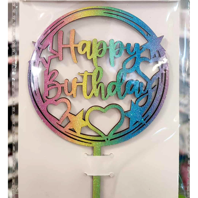 Happy Birthday wood cake decor set