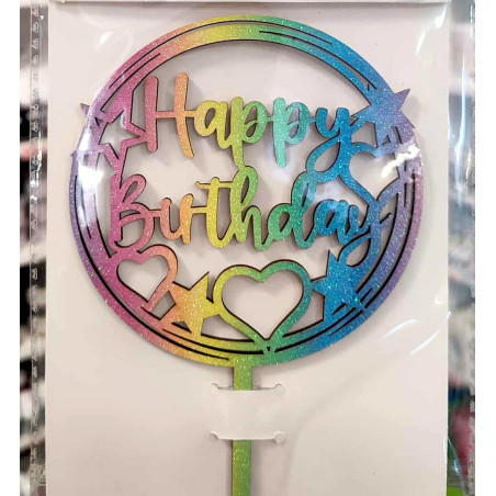 Happy Birthday wood cake decor set