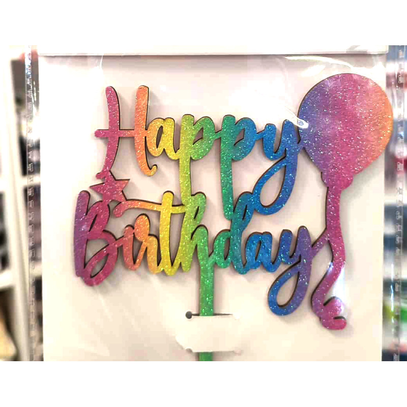 Happy Birthday wood cake decor set