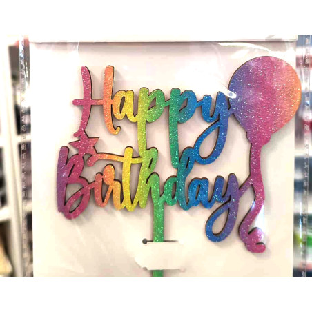 Happy Birthday wood cake decor set