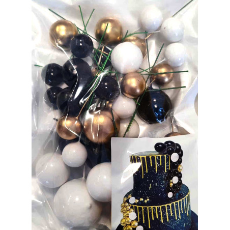 Bubble Cake Topper Mix black gold white