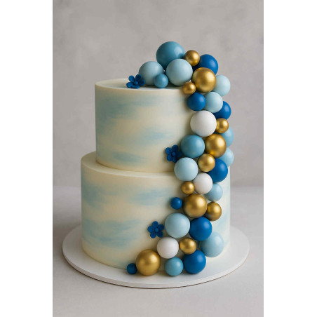Bubble Cake Topper Mix blue white gold