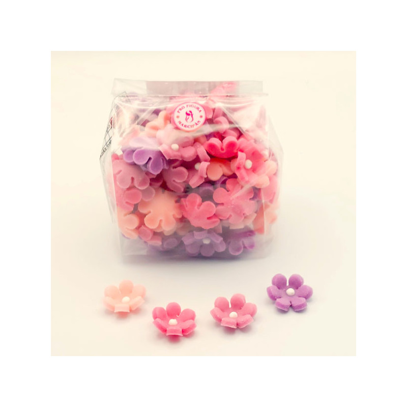 Marcipán apró virágok (rózsaszín-mályva-lila vegyes)