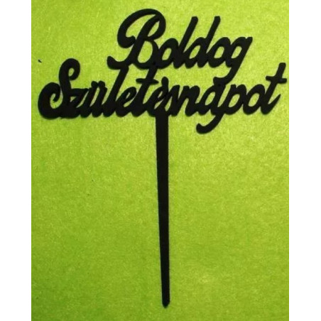 Black Happy Birthday Wooden Cake Topper