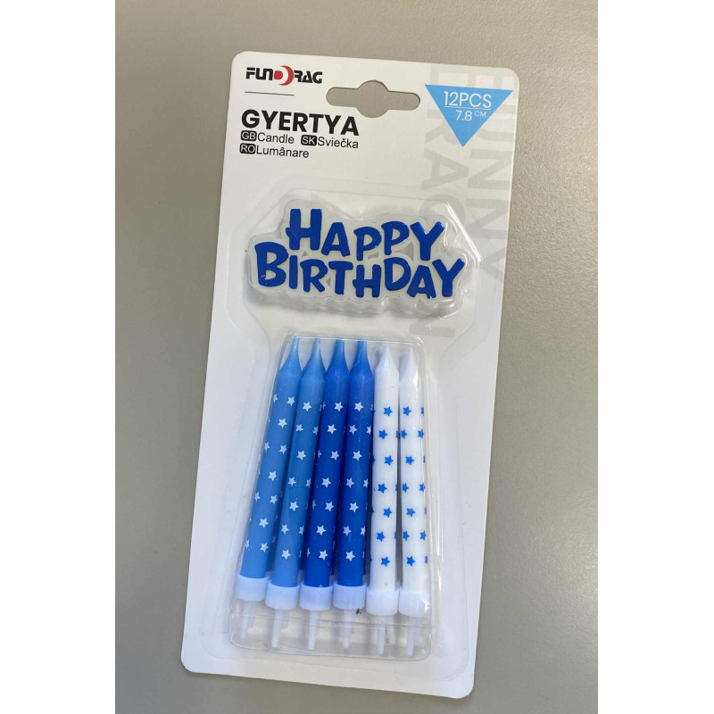 Kék party gyertya csomag + Happy Birthday felirat