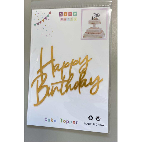 Front facing cake topper happy birthday golden