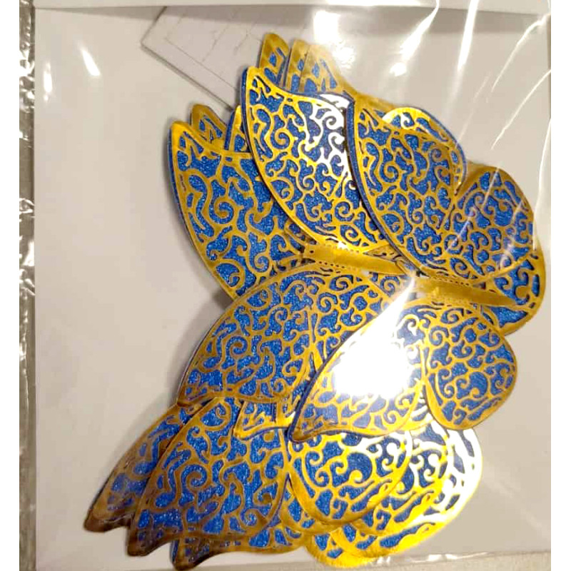 Lepke-pillangó dekoráció  - fényes arany-kék 12db/csomag