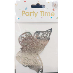 Lepke-pillangó dekoráció  - fényes ezüst 6db/csomag