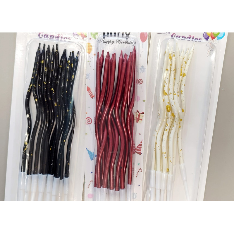 Csavart gyertya 12 db-os (fekete,bordó,fehér)