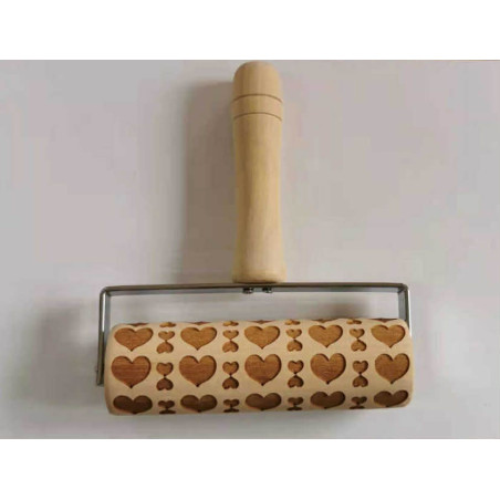 Rolling pin with handle - hearts