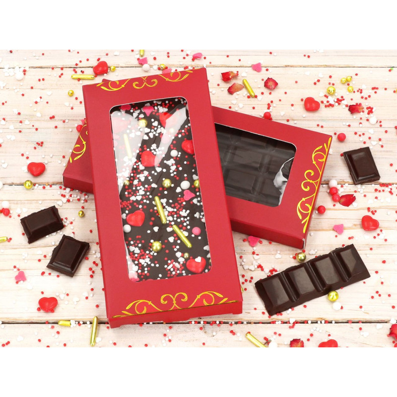 Táblás csokoládé csomagoló: piros papír- és celofántasak szett