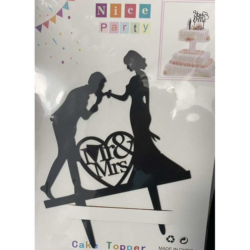 Esküvői beszúró Mr and Mrs kézcsók fekete akril