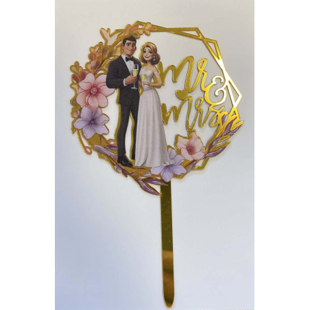 Virágos esküvői arany akril beszúró