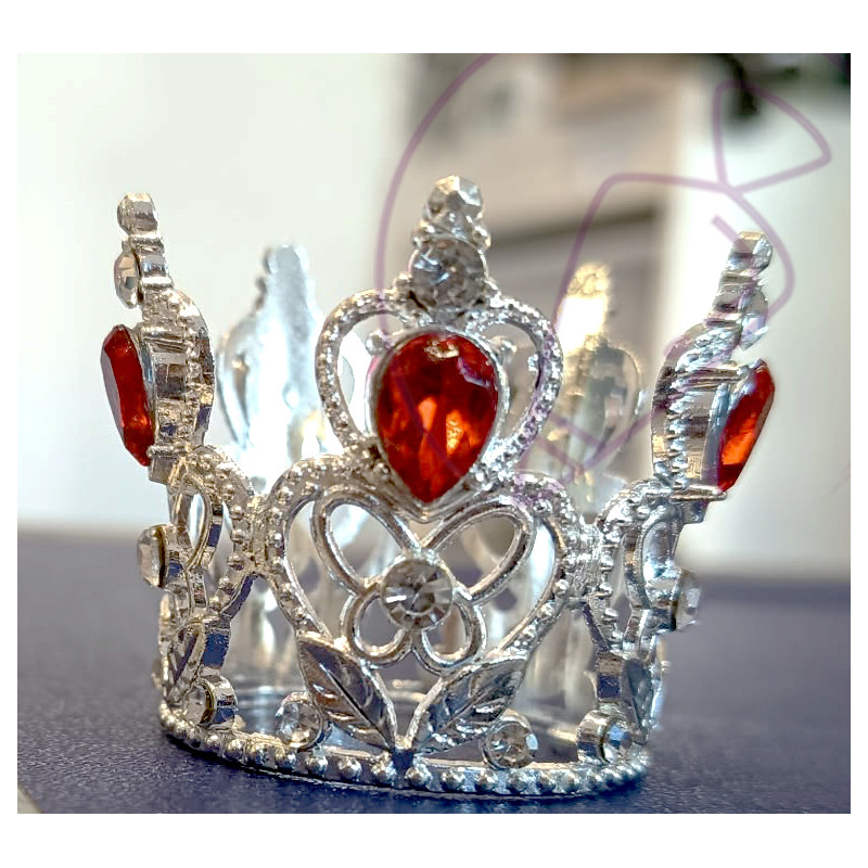 Korona ezüst, piros köves