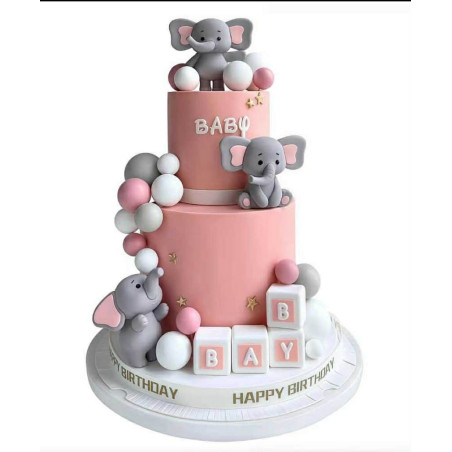 Elefántos Babavárós, első szülinapos torta dekor szett