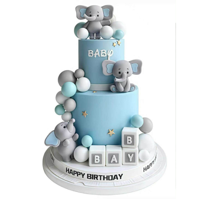 Elefántos Babavárós, első szülinapos torta dekor szett