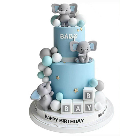 Elefántos Babavárós, első szülinapos torta dekor szett