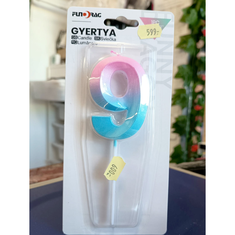 Pearl blue - pink big number candle 0-9