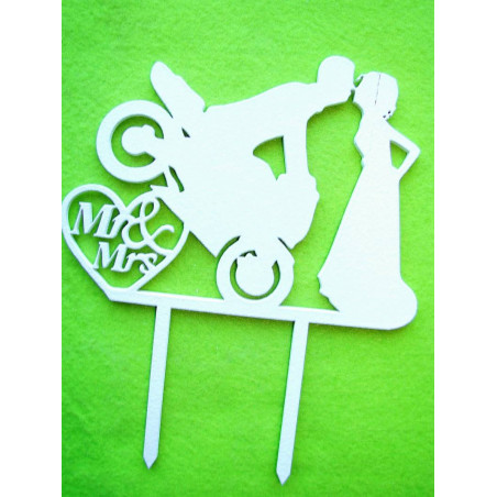 Wedding White Wooden Cake Topper Mr&Mrs Motorcycle