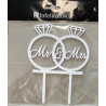 Wedding White Wooden Cake Topper Mr & Mrs Rings