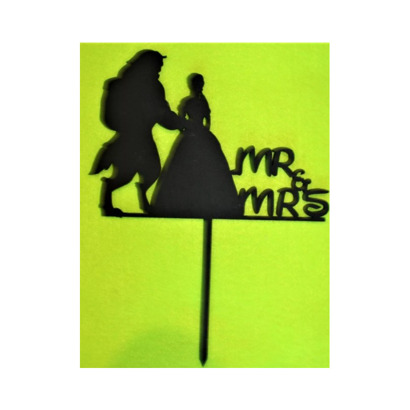 The Beauty and The Beast Wedding Wooden Cake Topper