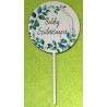 Happy Birthday with Green leaves Wooden Cake Topper