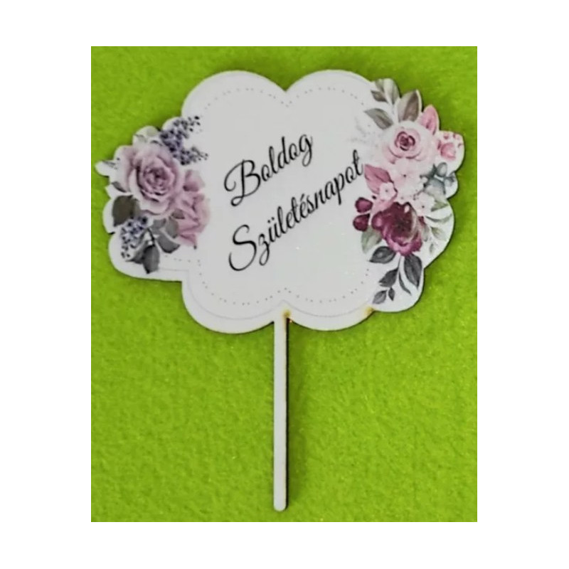 Happy Birthday Roses Wooden Cake Topper
