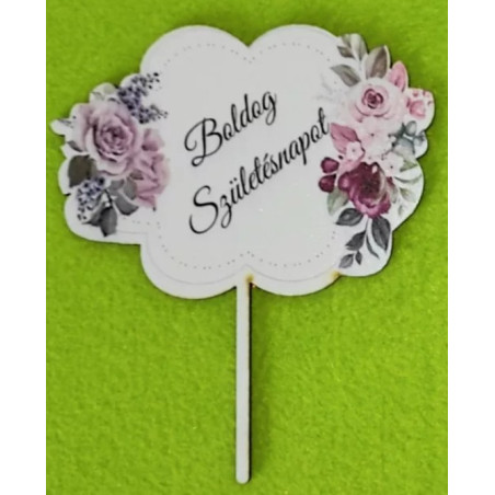 Happy Birthday Roses Wooden Cake Topper