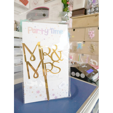 Mr&Mrs Wedding gold cake topper