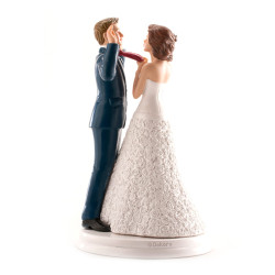 Funny Wedding Cake Topper – Bride Pulling the Groom's Tie, 20 cm