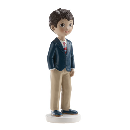 First Communion Boy Cake Topper – Blue Blazer, Red Tie, 16 cm