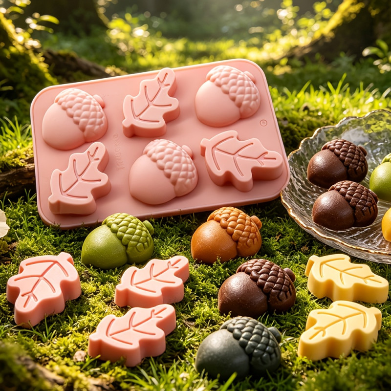 Silicone Baking Mould – Acorn & Oak Leaf, 6 Cavities