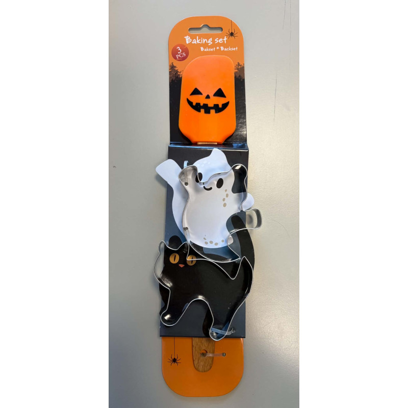 Halloween Baking Set, 3 pieces – Pumpkin Spatula, Ghost & Cat Cutters