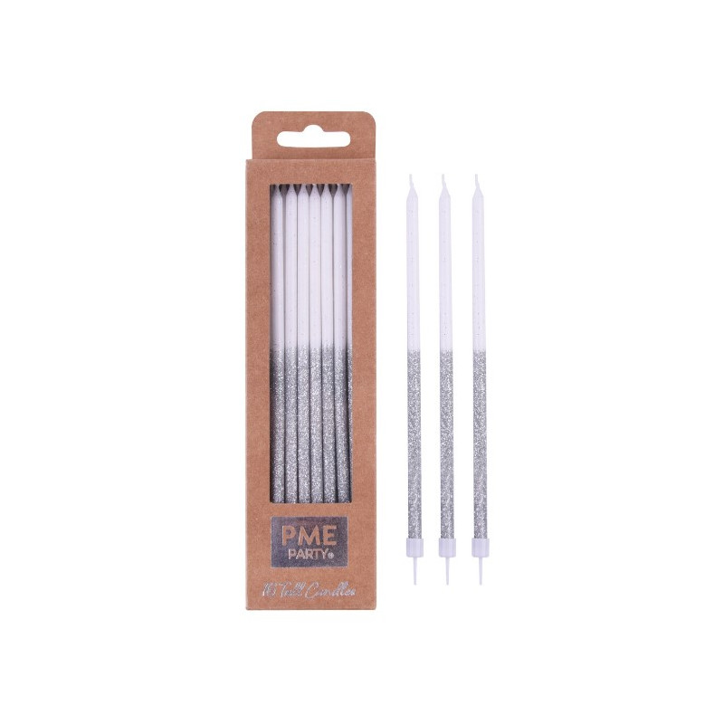 PME Candles Tall silver glitter 16pcs