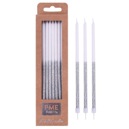 PME Candles Tall silver glitter 16pcs
